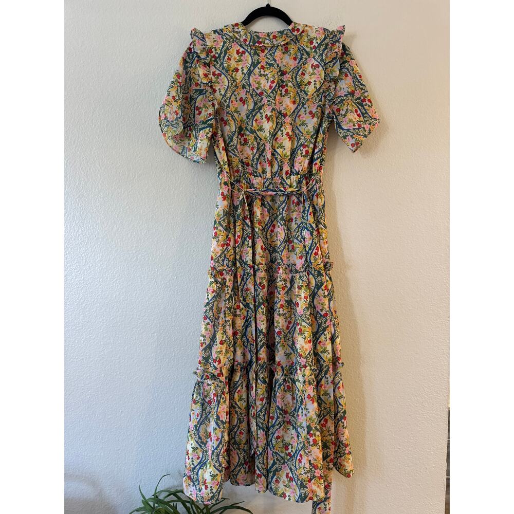 Rachel Parcell Chiffon Floral Surplice‎ Midi Dress XS Trellis Print Short Sleeve - Picture 3 of 11